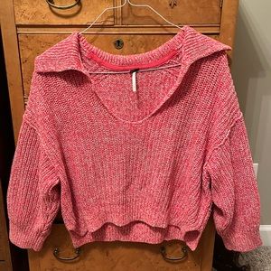Free People - Love This City Pink Cropped Collared Sweater - Size M